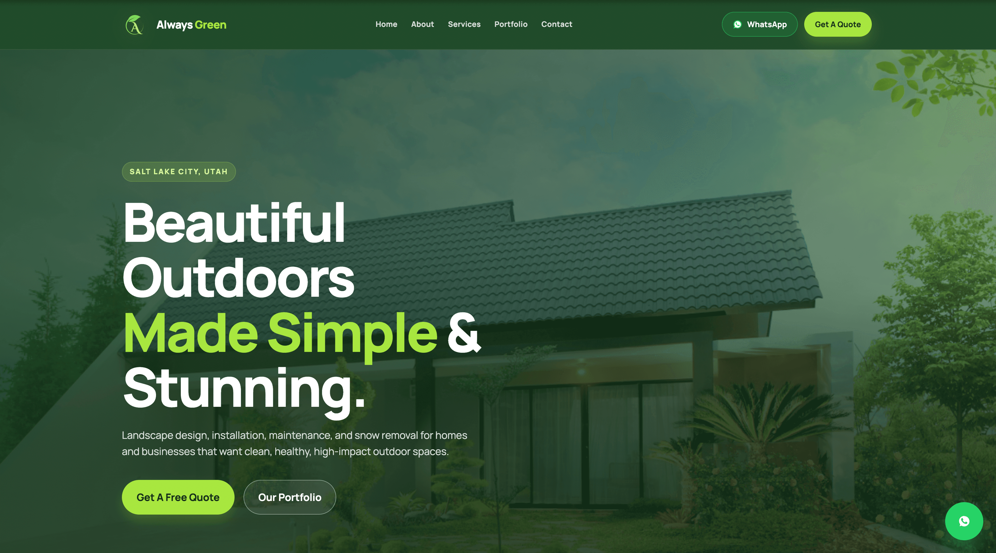 Always Green landing page hero section