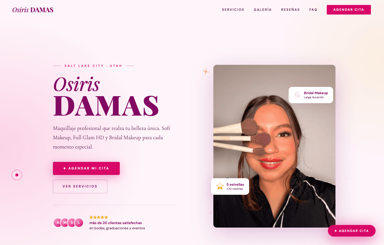 Osiris Damas landing page hero section